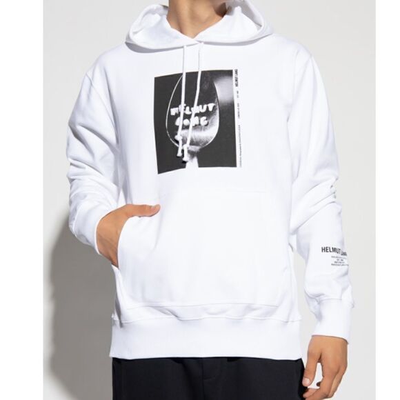 HELMUT LANG Hooded Sweatshirt Mens Size XL Graphic Pockets Designer - Picture 1 of 12